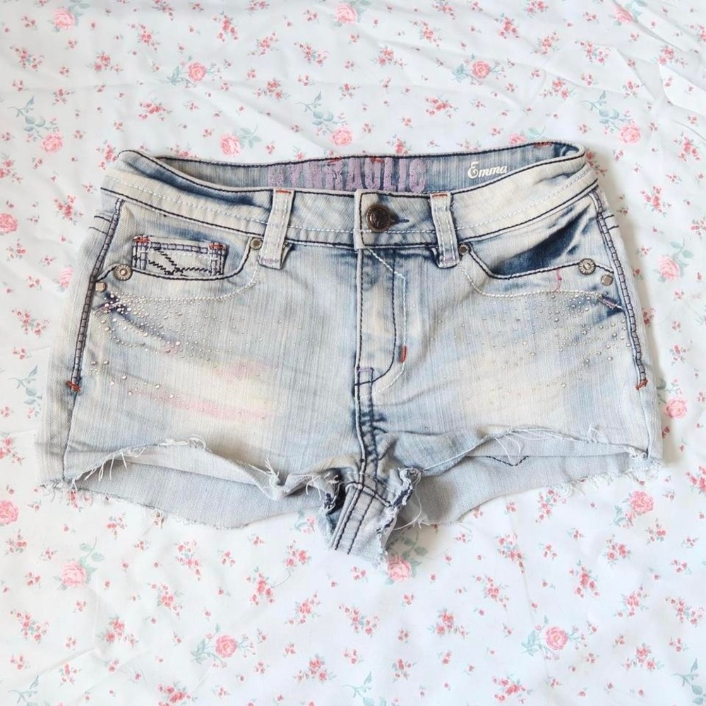 hydraulic emma rhinestone low rise denim shorts y2k mcbling